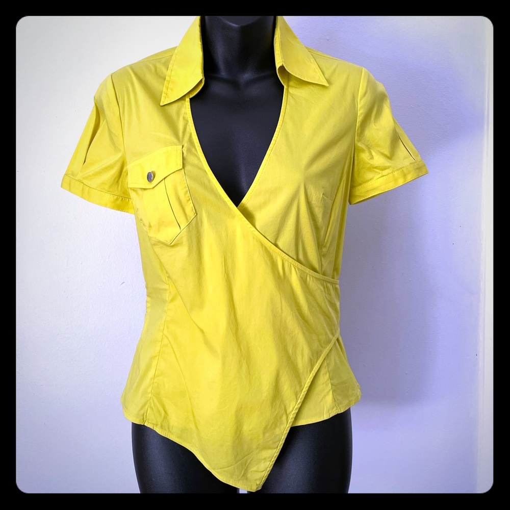 Karen Millen mustard yellow deep v shirt